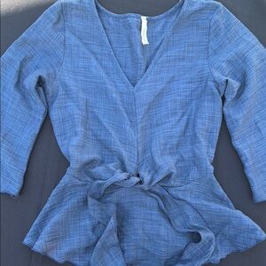 Chocolate Blue V-Neck Tie-Front Blouse, small